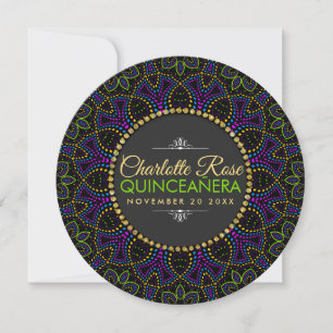 Neon-Mandala-Groove-Quinceañera-Rund-Einladung Einladung