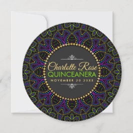 Neon Mandala Groovy Quinceañera Runde Einladung