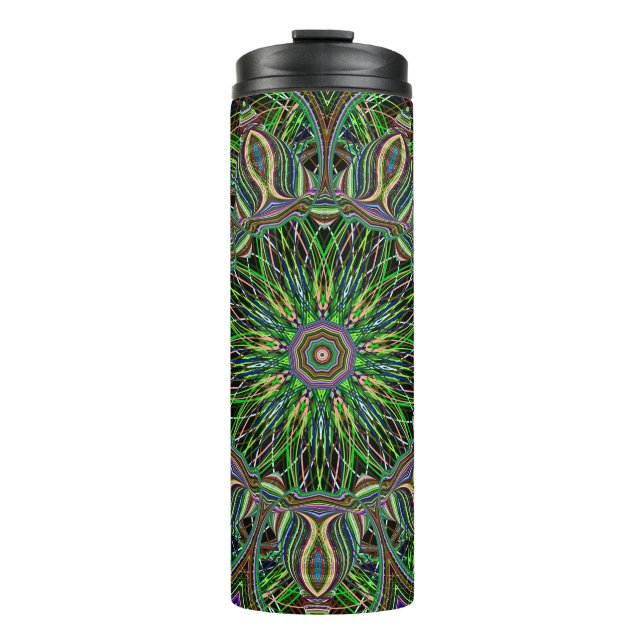 Neon-Mandala-Muster Thermosbecher (Vorderseite)