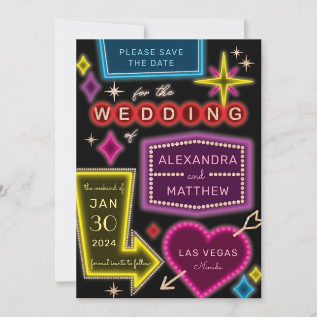 Neon Marquee Signs Las Vegas Save the Date Einladung (Vorderseite)