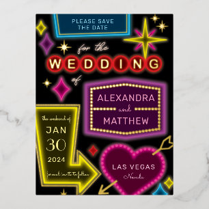 Neon Marquee Signs Las Vegas Save the Date Folie Einladungspostkarte