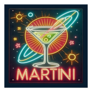 Neon-Martini-Schild im Stil der Mitte des 20. Jahr Poster