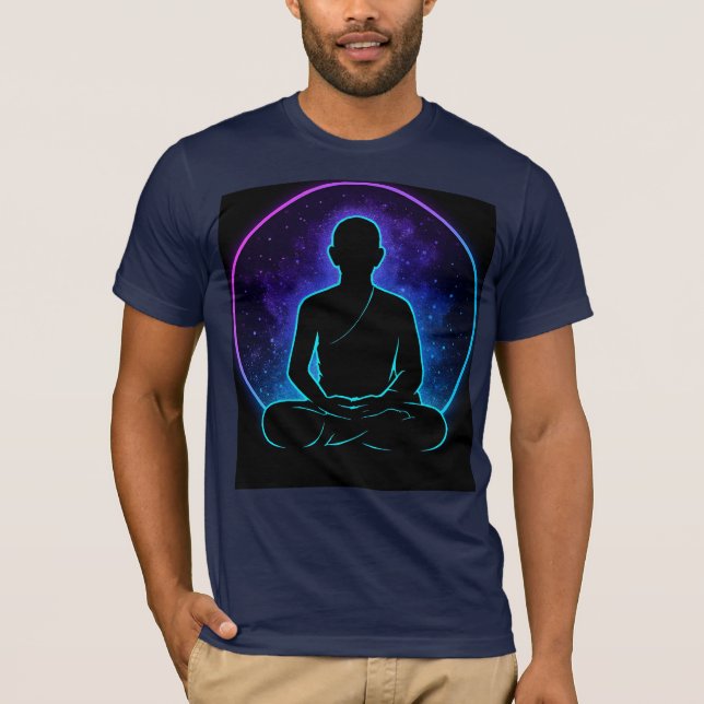 Neon Meditation Monk Spiritueller T - Shirt | Kosm (Vorderseite)