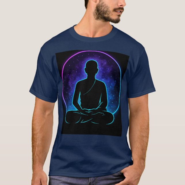 Neon Meditation Monk Spiritueller T - Shirt | Kosm (Vorderseite)