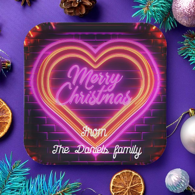 Neon Merry Christmas Pappteller (Von Creator hochgeladen)