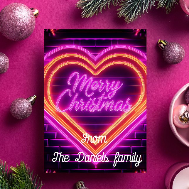 Neon Merry Christmas Personalisiert Card Einladung (Von Creator hochgeladen)