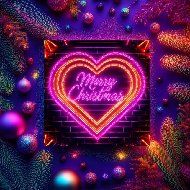 Neon Merry Christmas Personalisiert Card Einladung (Von Creator hochgeladen)