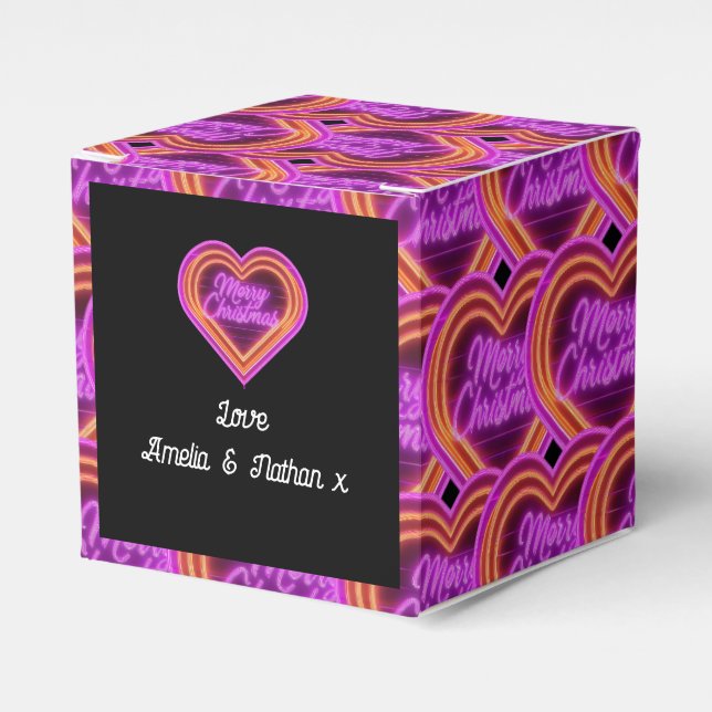 Neon Merry Christmas Personalisiert Geschenkschachtel (Vorderseite)