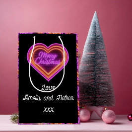 Neon Merry Christmas Personalisiert Mittlere Geschenktüte