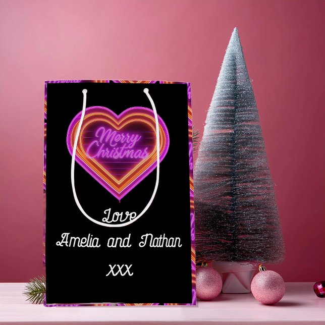Neon Merry Christmas Personalisiert Mittlere Geschenktüte (Von Creator hochgeladen)
