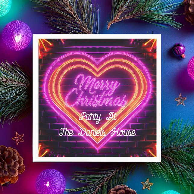 Neon Merry Christmas Personalisiert Serviette (Von Creator hochgeladen)