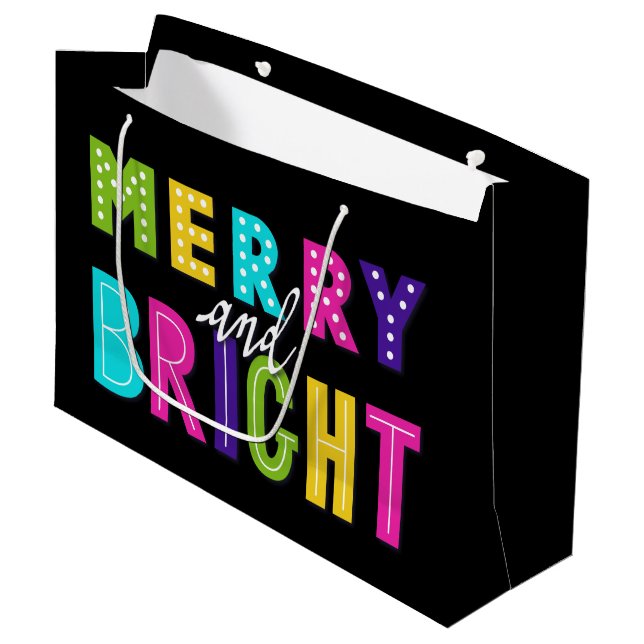 Neon Merry und Bright Große Geschenktüte (Vorderseite Schrägansicht)