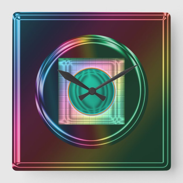 Neon, Metallischer Regenbogen, Funky Abstrakte Uhr (Vorderseite)