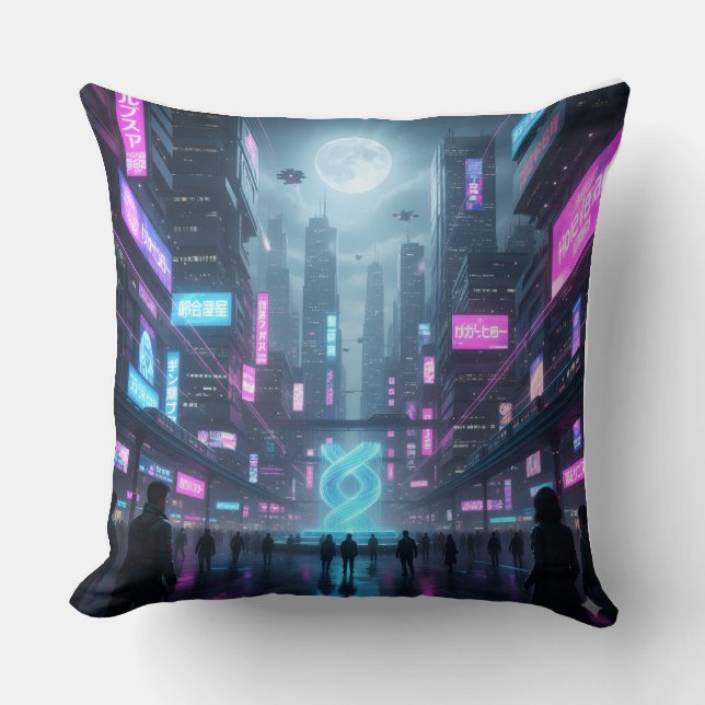 Neon Metropolis Pulse Throw Pillow Kissen (Vorderseite)
