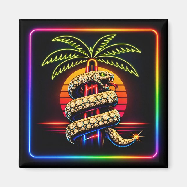 Neon Miami Nights Diamant Luxus  Magnet (Vorne)