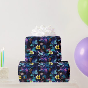 Neon-Mitternachts-Botanik-Blumenmuster Geschenkpapier