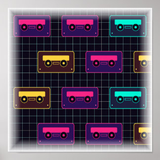 Neon Mixtape-Muster - Retro-Kassette-Tape-Druck Poster