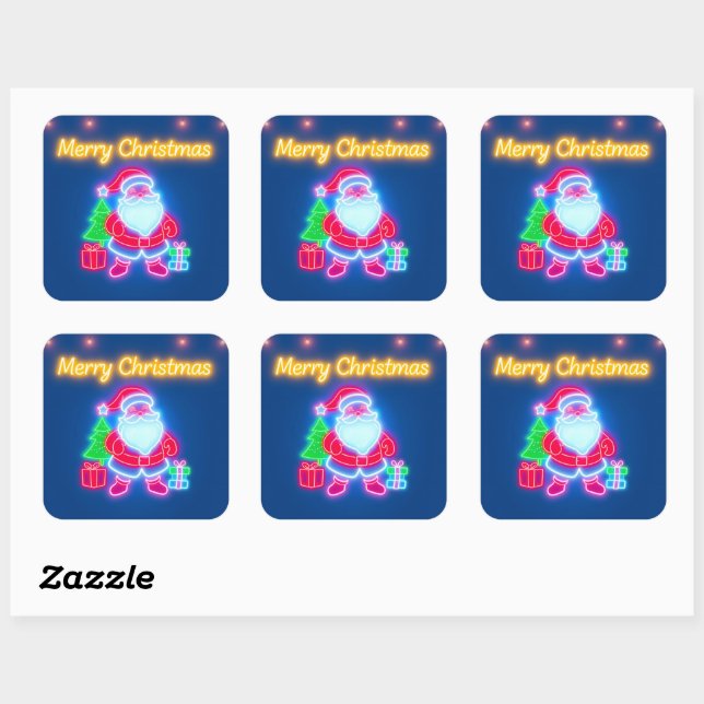 Neon Modern Christmas Holiday Collection Quadratischer Aufkleber (Blatt)