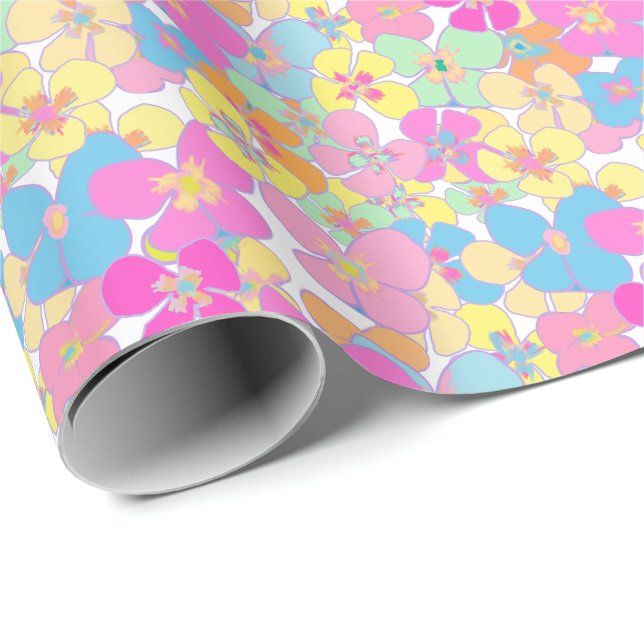 Neon Modern Retro Floral Pansy Geschenkpapier (Rolleneckpunkt)