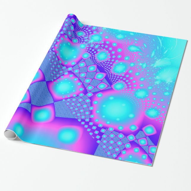 Neon Molecules Psychedelisches Fraktal Geschenkpapier (Ungerollt)