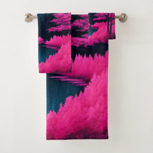 Neon-Mondlicht-Wald-Fantasie-Kunst Badhandtuch Set