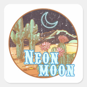 Neon Moon Retro Western Quadratischer Aufkleber