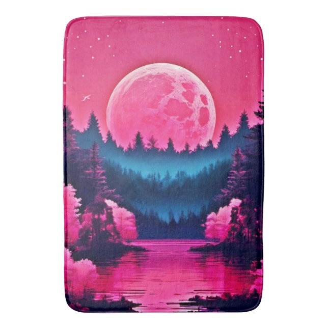 Neon Moonlit Fantasy Forest Lake Badematte (Vorderseite Vertikal)