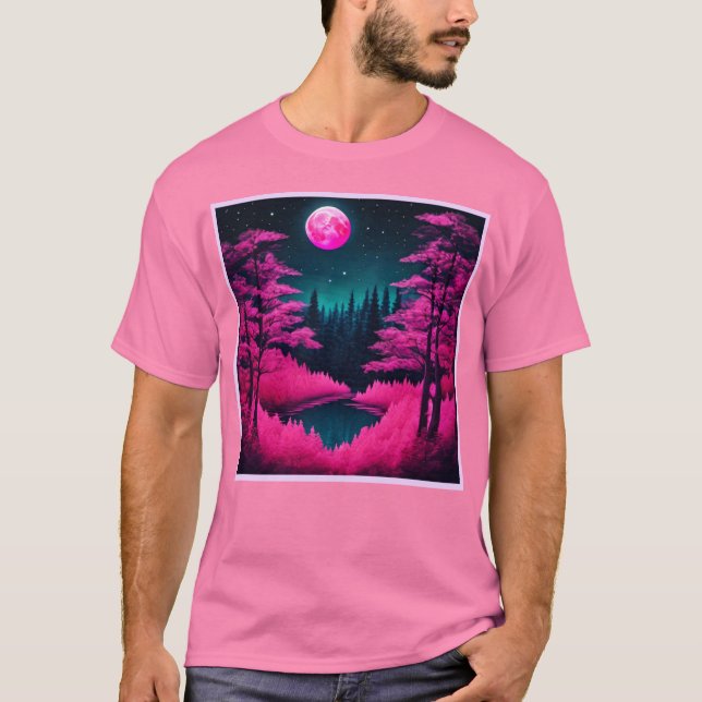 Neon Moonlit Forest Fantasy Art T-Shirt (Vorderseite)