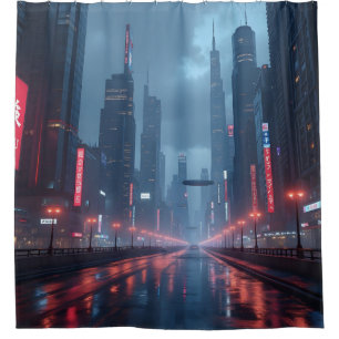 Neon Morgen – Cyberpunk-Stadtlandschaft Duschvorha Duschvorhang