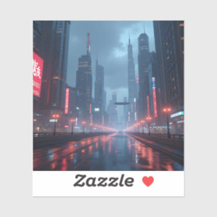 Neon Morgen – Cyberpunk-Stadtlandschaft Quadratisc Aufkleber