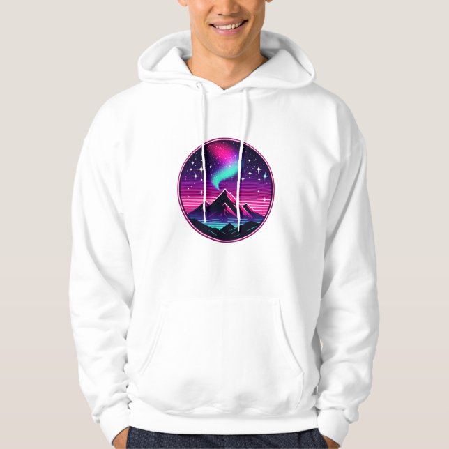 Neon Mountain Under Starry Sky - Futuristische Nac Hoodie (Vorderseite)