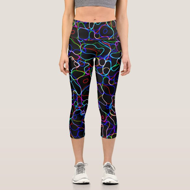 Neon Multicolor Curvy Lines Capri Leggings (Vorderseite)