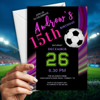 Neon Multicolor Modern Fancy Soccer Birthday Einladung
