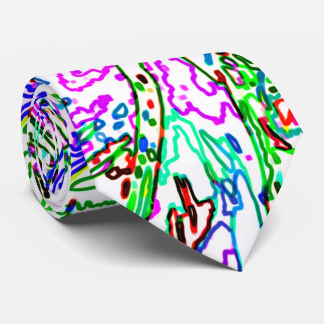 Neon Multicolored Curvy Line Pattern -COOL Krawatte (Gerollt)