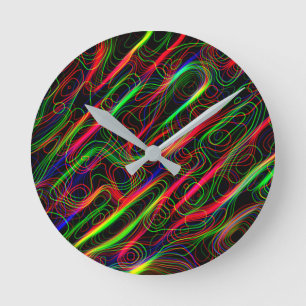 Neon Multicolored Lines Runde Wanduhr