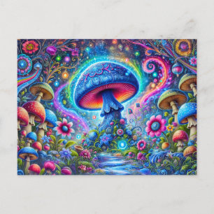Neon Mushroom Glow Psychedelic Fantasy Forest Postkarte