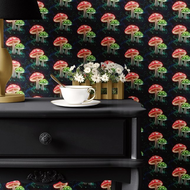 Neon Mushrooms auf schwarz Tapete (Von Creator hochgeladen)