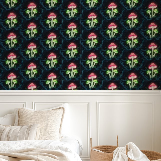 Neon Mushrooms auf schwarz Tapete (Von Creator hochgeladen)