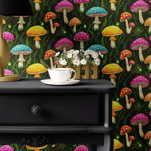 Neon Mushrooms und Ferns Tapete