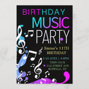 Neon Music Birthday Party Einladung