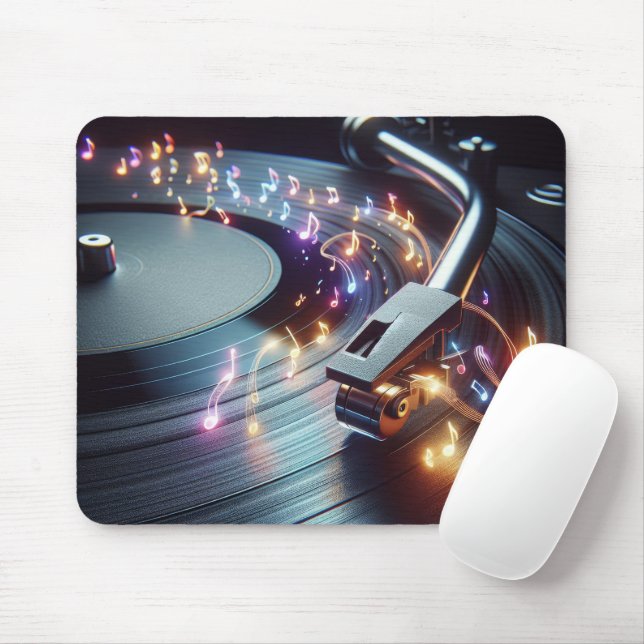 Neon Musical Notes, die aus der Turntable stammen Mousepad (Mit Mouse)