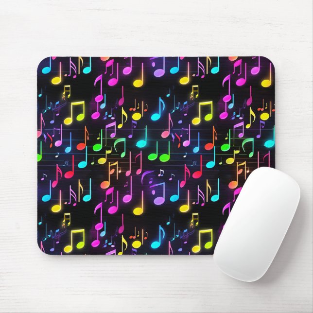Neon Musiknoten auf schwarz Mousepad (Mit Mouse)