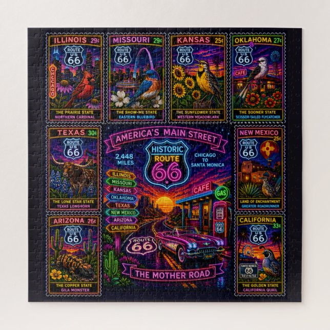 Neon-Mutter-Straßen-Staaten-Karte Puzzle (Vertikal)