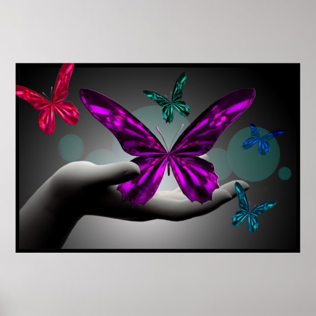 Neon Mystic Butterfys Digitale Kunst Poster (Vorne)