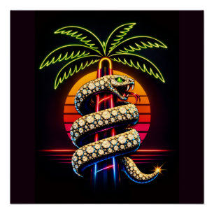 Neon-Nächte Miami Schwarze Schlange Illustration Poster