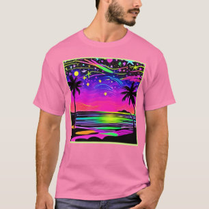 Neon-Nachtstrandbild T-Shirt