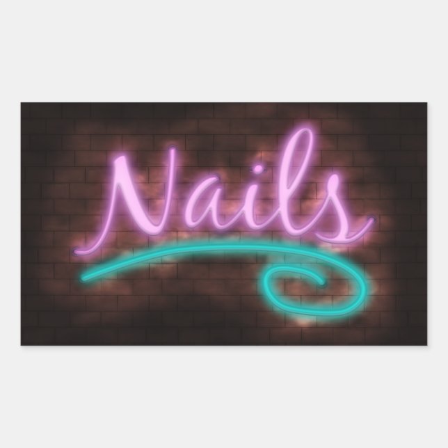Neon Nails Sign Rechteckiger Aufkleber (Vorderseite)