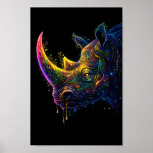 Neon-Nashornkopf – psychedelische Tierweltkunst Poster