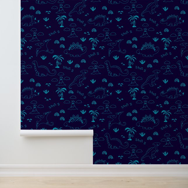 Neon-Navy-Dinosaur-Doodle-Wallpaper Tapete (Anwendung)