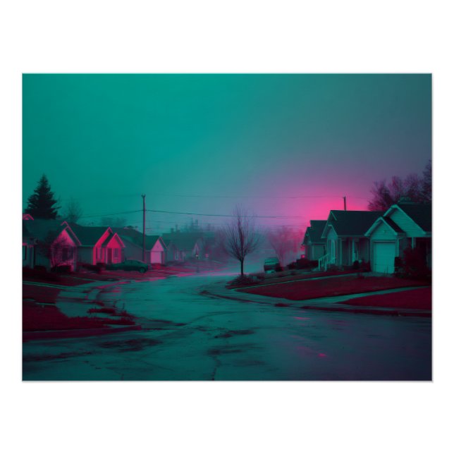 Neon-Nebel-Vorstadtszene-Druck Poster (Vorderseite)